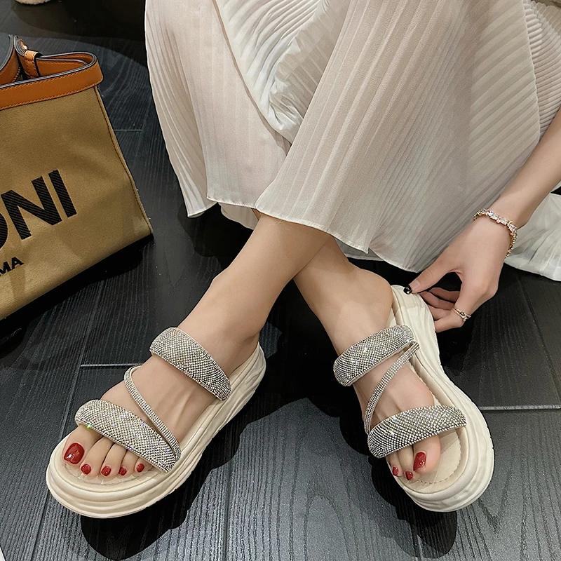 Crystal Platform Flats Fashion Slippers Sexy Summer New Sport Sandals Luxury Heels Shoes Party Brand Women Shoes Ladies Slides