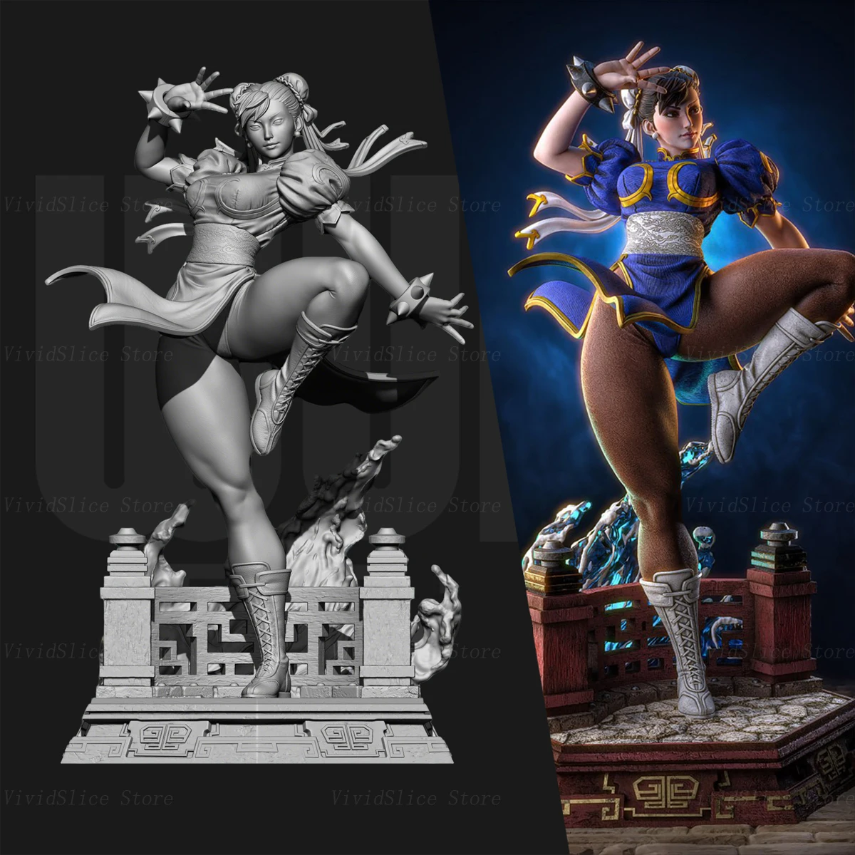 

1/18 1/24 Chun Li Classic 3D Print Resin Model Garage Kit Unpainted High-Detail Miniature Figure