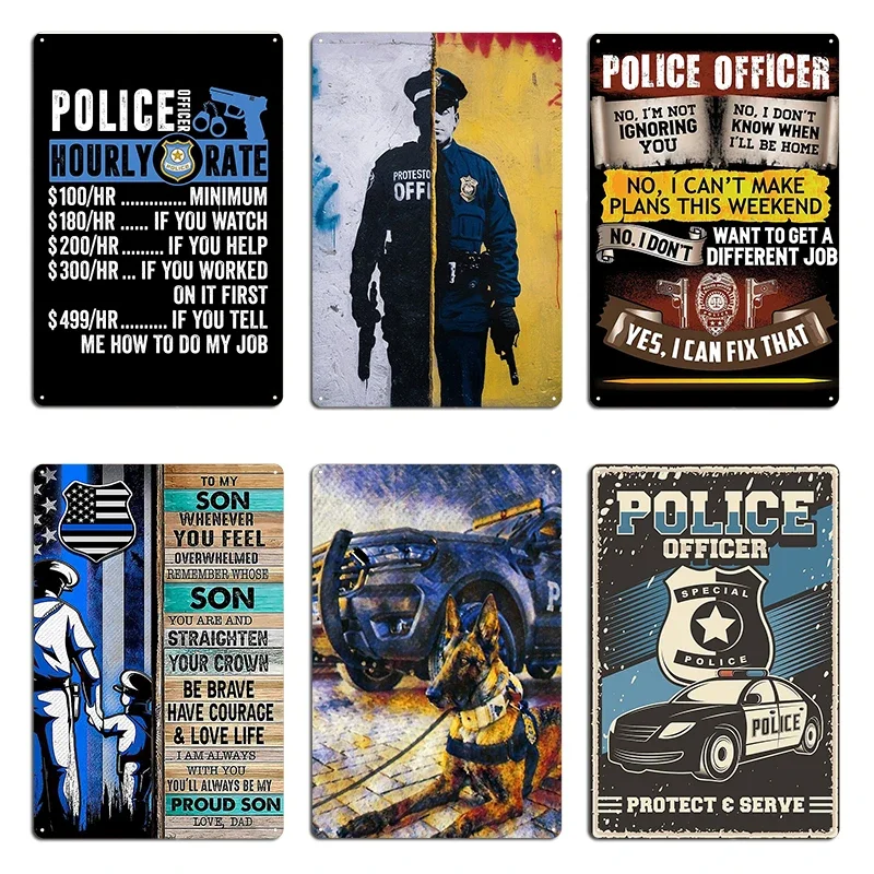 Police Officer Hourly Rate Stencil Graffiti Wall Art Decor to serve and protect Metal Plaque Living Room Club Bar Sign Poster