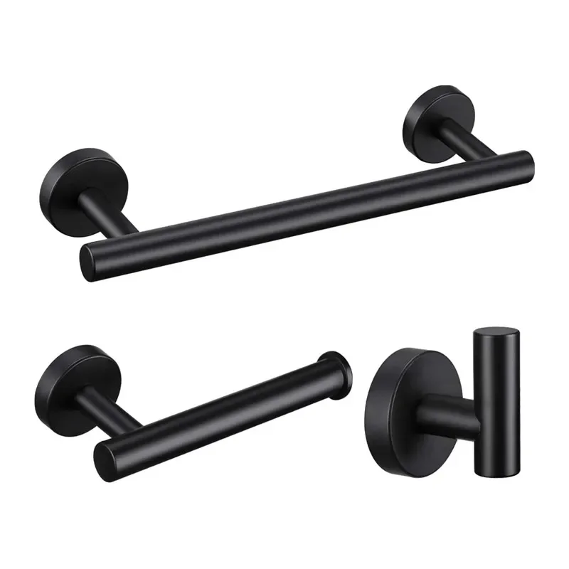 3-Pieces Stainless Steel Matte Black Bathroom Hardware Set Wall Mounted SUS304 Bathroom Accessories Set