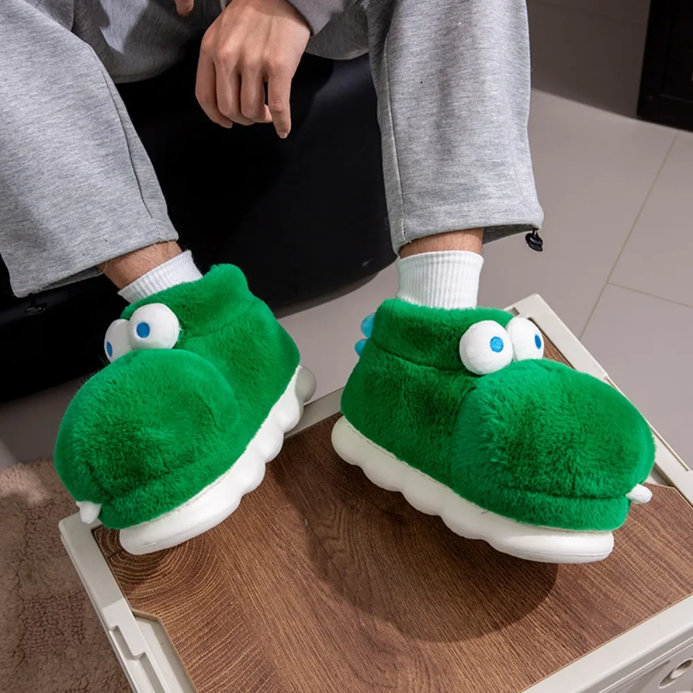 Crocodile Dinosaur Plush Slippers Green Anti Slip Platform Flat Slippers Floor Shoes Homewear Thicken Warm Slippers Wen Women