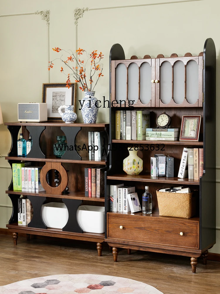 

Retro pure solid wood half-wall bookcase module simple combination living room fully equipped ash wood edge cabinet