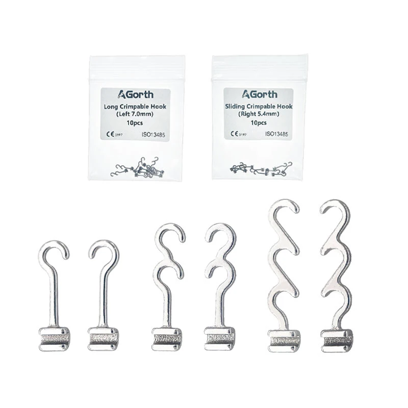 10Pcs Dental Orthodontic Long Hook Curved Crimpable Hooks Stainless Material Braces Bondable Mesh Base Right/Left Accessories