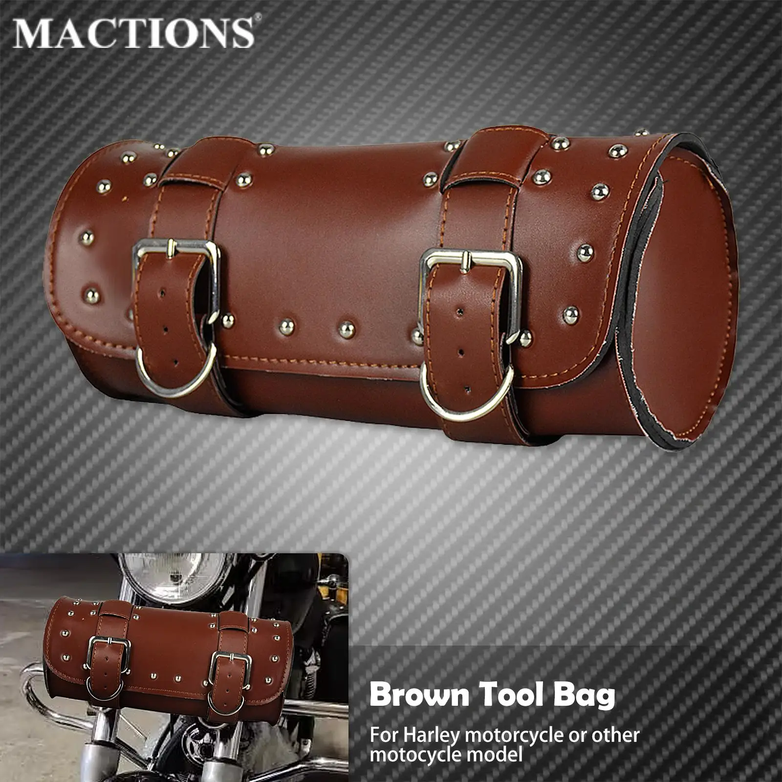 

Motorcycle Front Rear Fork Tool Bag PU Leather Luggage Brown Saddlebag For Harley Sportster XL 1200 883 72 Softail Dyna Touring