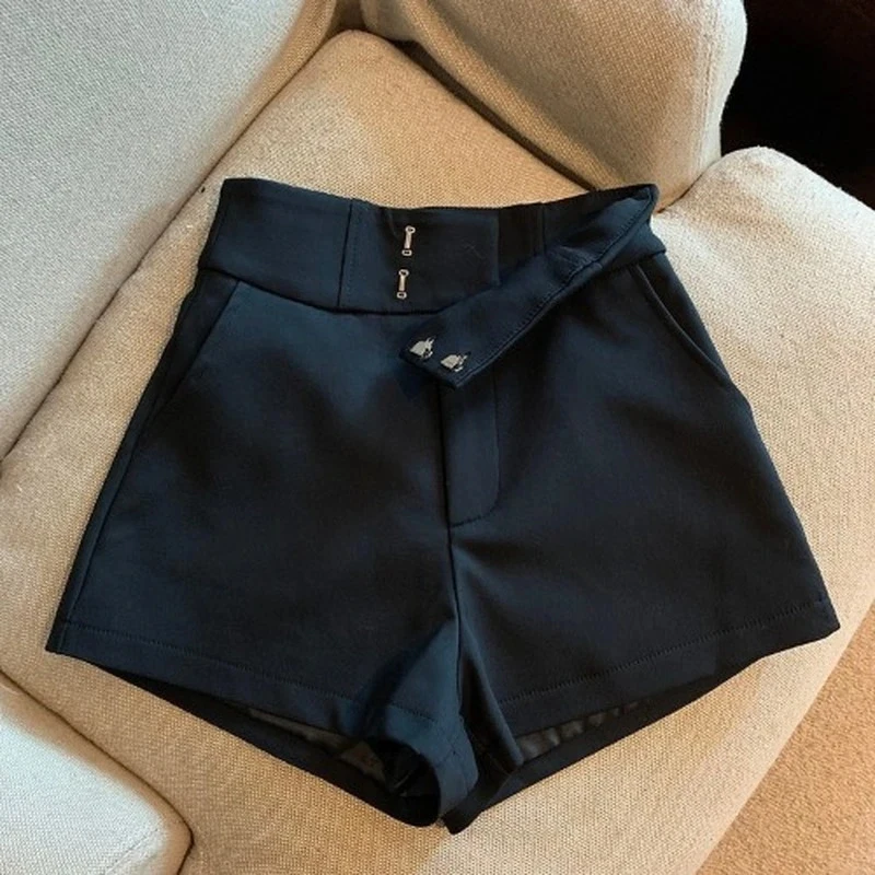 Pantalones cortos negros elegantes para mujer, traje de pierna ancha, cintura alta, línea A, Sexy, para Club, novedad