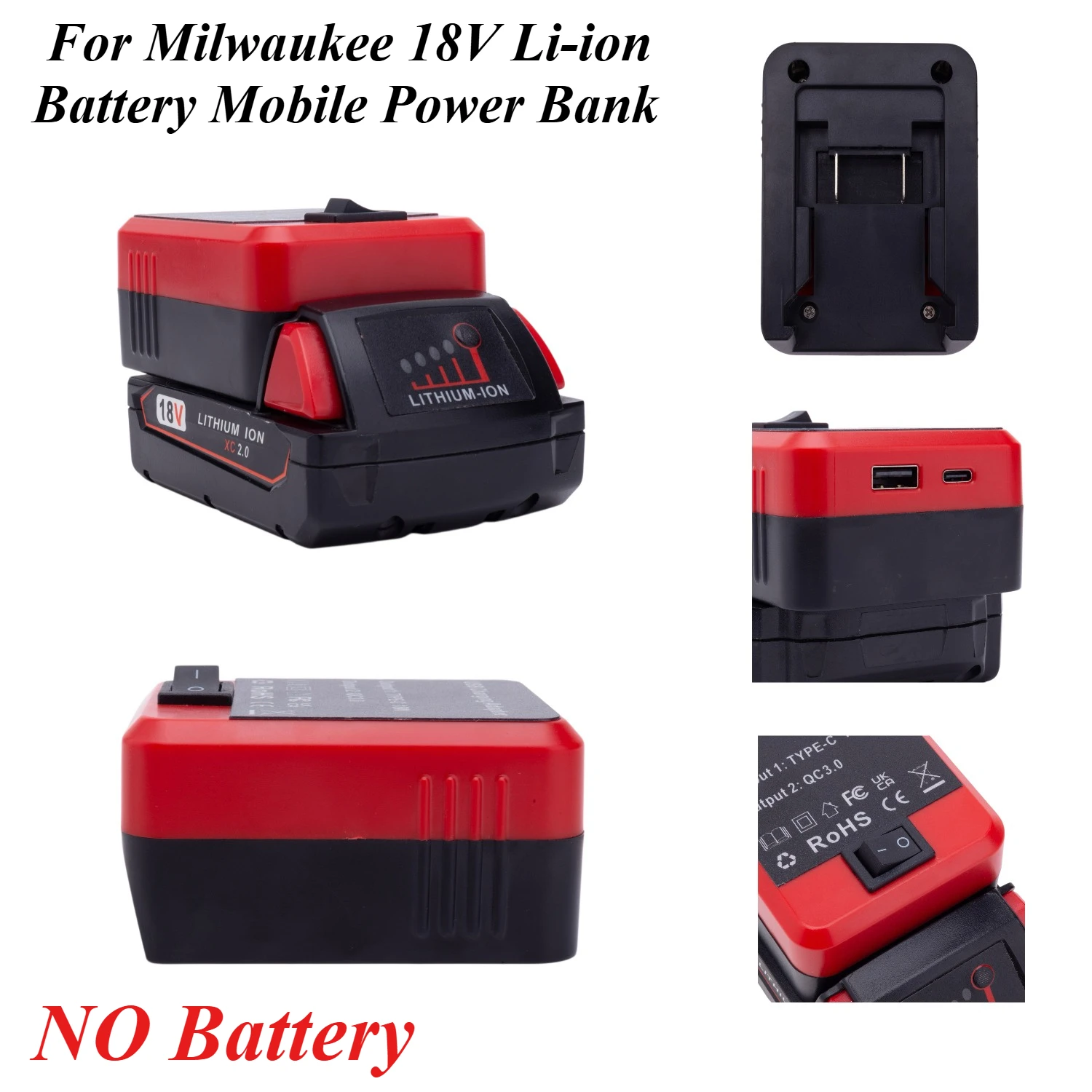 

For Milwaukee 18V Li-ion Battery Adapter Uses USB And Type-C Interface For Fast Charger Mobile Phone Potable Power Bank