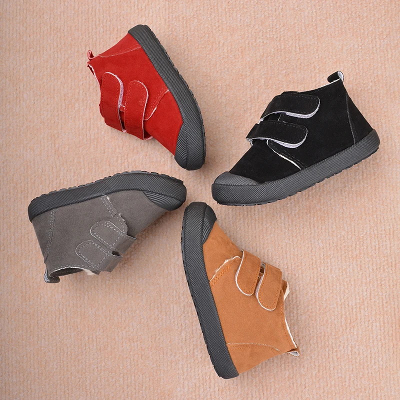 New Trendy Kids Outdoor Warm Short Shoes Winter Plush Suede Ankle Boots Children Comfortable Snow Sneakers EY8259