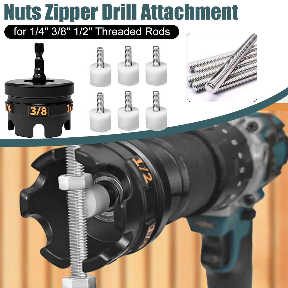Nuts Zipper Drill Attachment for Fast Nut And Bolt Removal Nut Remover Bolt Extractor Tool for 1/4in 3/8in 1/2in Threaded Rods