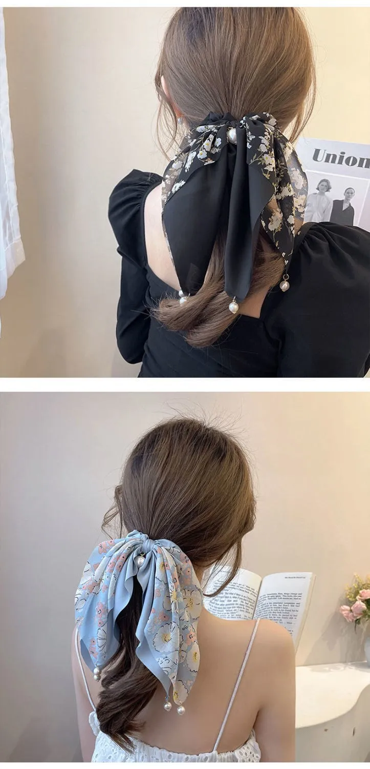 VANIKA Neue Frauen Bogen Haar RopeChiffon Blumen Druck Süße Elastische Haarband Pferdeschwanz Halter Gummi für Haar Krawatten Haar Zubehör – Detail 7