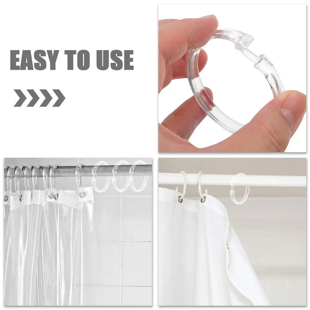 10Pcs Round Shower Curtain Rings Clear Acrylic Circular Curtain Hooks for Shower Curtains Window Curtains Bath Drape Pleated