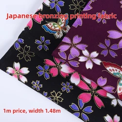 Pure Cotton Japanese Fabric Wave Bronze By The Meter for Woman Bags Dress Kimono DIY Sewing Cherry Flower Printed Cloth Red Blue