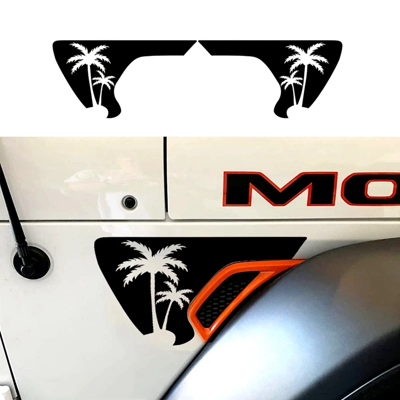 Side Fender Vent Coconut Trees Decals, Precut Black PVC Sticker For Jeep Wrangler JL / Gladiator JT 2018-2024 Parts Accessories