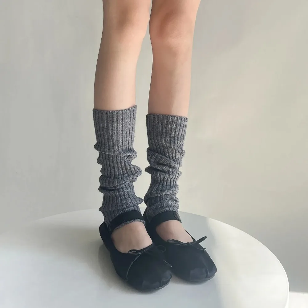 Calentadores de piernas de punto para mujer, cubierta de pie, JK Lolita, Kawaii, lindo, Color sólido, calcetines largos, calentador de piernas, Otoño e Invierno