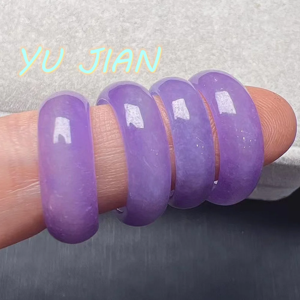 Newest Delicate Elegant Natural Jadeite Purple Circle-ring Soft Violet Lavender Color Jade Ring Fine Handring Noble Jewelry