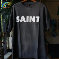 24SS High Quality Vintage Washed Black T Shirt Tee Men Women 1:1 Tags Classi Logo Print Oversized Saint T-Shirt Top