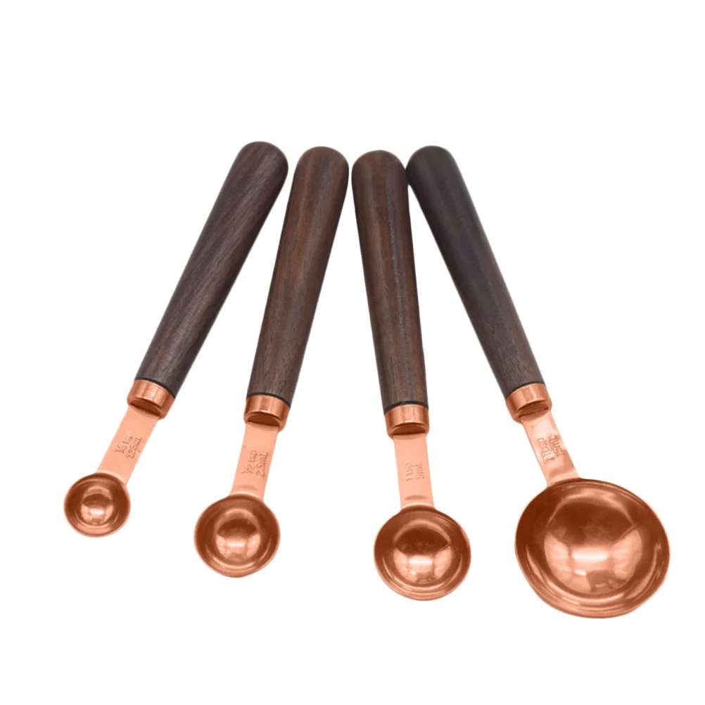 

4 Pcs Walnut Handle Measuring Spoon Stainless Steel Baking Tool Kitchen Accurate Measurement Dry Liquid Ingredients Cooking