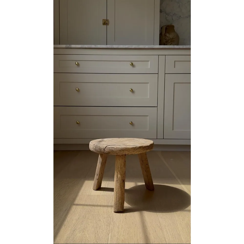 

Vintage Round Wood Stool – Rustic Kitchen Step Stool & Bathroom Decor