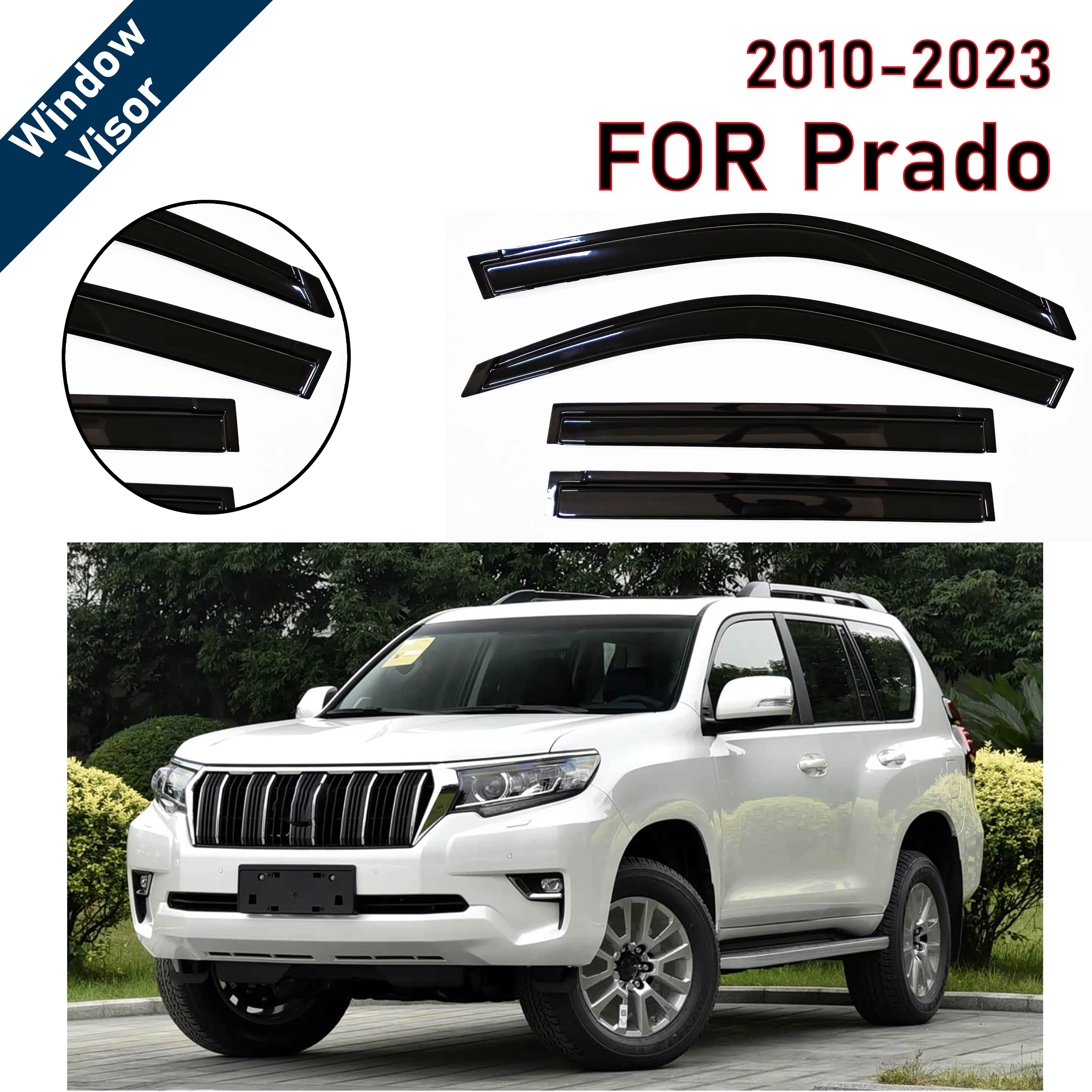 

Window Visor for Toyota Prado FJ150 2009-2023 | 4pcs Rain Guard Wind Deflector | Car Weather Shield Accessory