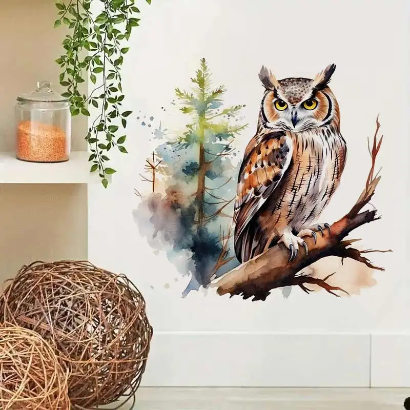 Beautiful Owls Watercolor Wall Sticker Bathroom Toilet Decor Living Room Cabinet Refrigerator Home Decoration Decals M1409
