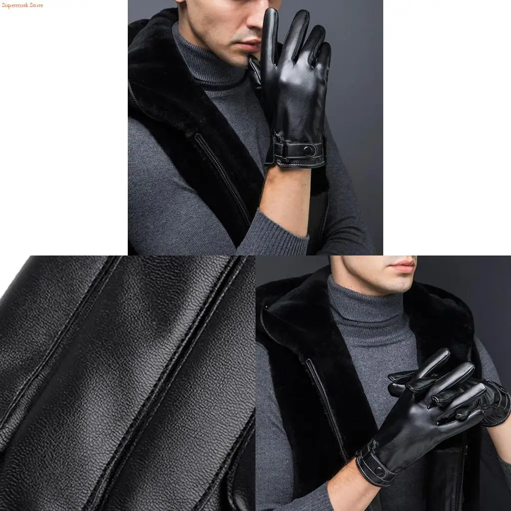 Q5WE Winter Warm Gloves Waterproof Leather Full Finger Gloves Touchscreen Riding Driving Warm Gloves with Fleece Lining