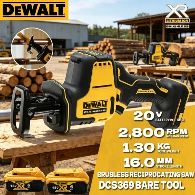 

DEWALT DCS369 MAX* Аккумуляторная сабельная пила, одноручная, беспроводная, многофункциональный инструмент для быстрой резки дерева, металла и труб