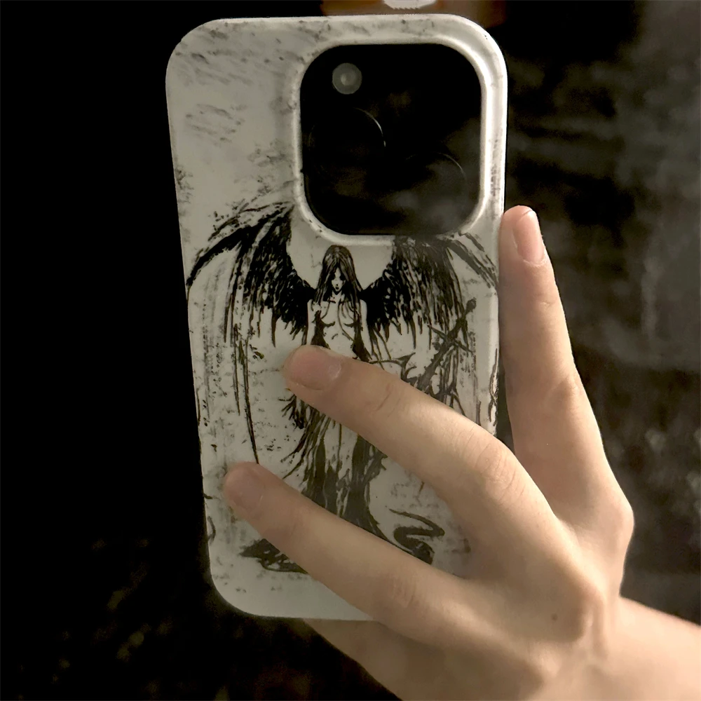 Gothic Girl Sculpture Retro Case For iPhone 16 15 14 13 Pro Max 11 12 Mini XR XS 7 8 Plus Stylish Cute Shockproof Case Cover