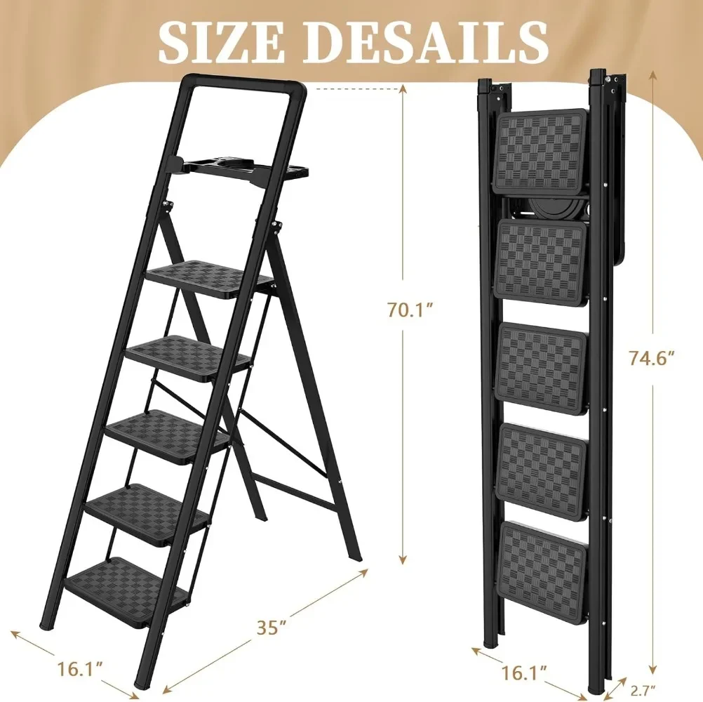 Step Ladder Folding Step Stool, Portable Sturdy Steel Ladder Stool for Adults with Anti-Slip Wide Pedals Home Outdoor Kitchen