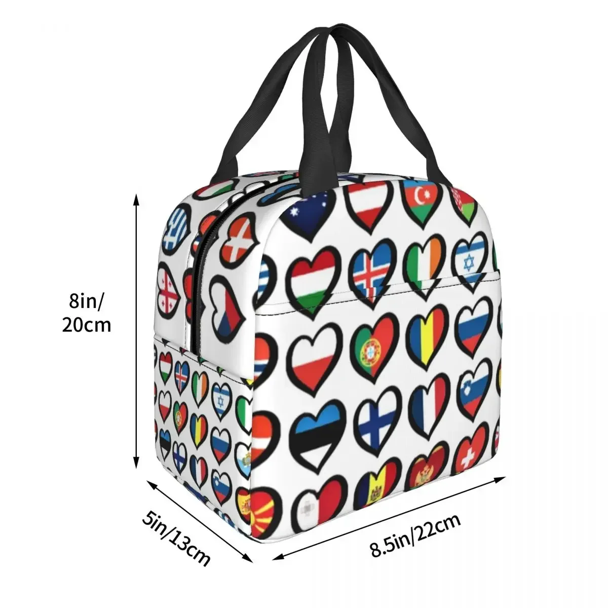 Eurovision Song Contest Flags Hearts Insulated Lunch Bags Picnic Bags Thermal Cooler Lunch Box Lunch Tote for Woman Work Kids