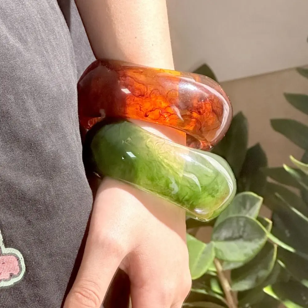 Creative Irregular Chunky Bracelets Bohemian Charm Resin Bangles Transparent Geometric Retro Hand Ring Gift