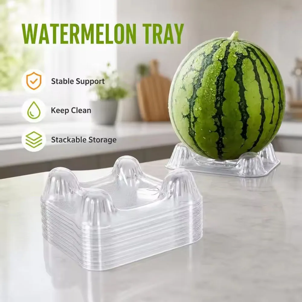 100pcs Durable Plastic Watermelon Support Brackets Transparent Anti-Rot Fruit Stable Trays with Fixing Clips for Garden & Kitche