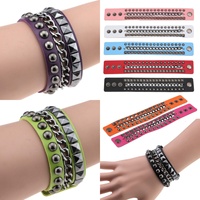 Purple Goth Bracelets For Women Punk Boho Emo Spike Rivets PU Leather Charm Bracelet Cuff Bangles Festival Jewelry Party Gifts