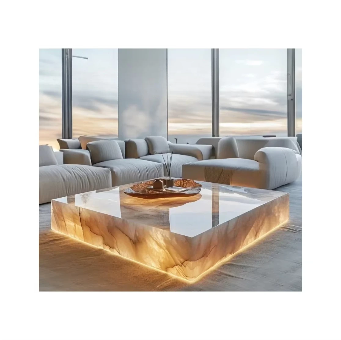 

Modern Hot Sale Custom Luxury Stone Table Furniture Onyx Coffee Marble Stone Jade Table