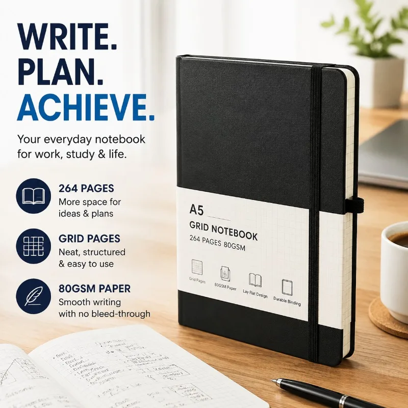Thickened Writing Notebook Durable Office School Stationery Hardcover Lined Journal Thick Paper Memo Book for Study Work Record