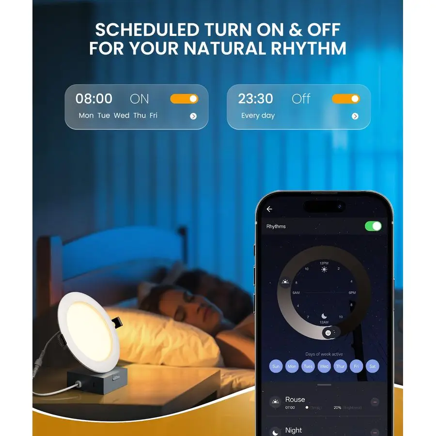 Éclairage 6 pouces avec commande vocale d'ampli app, plafonnier intelligent 1200LM RGBCW fonctionne avec Alexa amp Google, LED encastrée à intensité variable L