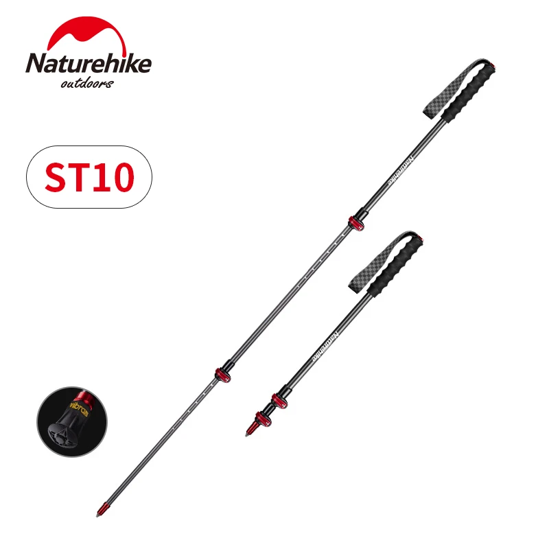 Naturehike ST10-Trekking Pole 135g Carbon Fiber Cane External Lock 3-Section Telescopic Rod Ultralight Hiking Walking Stick Cane