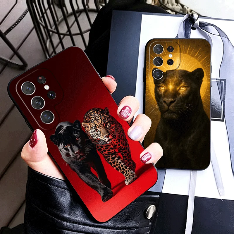 Black Panther Cool Animal Silicone Phone Case for Samsung Galaxy S22 S23 S24 S25 S26 Ultra FE Plus Edge S21 S20 + Black Soft Cov