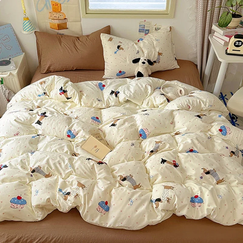 2025 New Cartoon Pattern Printed Bedclothes Washed Cotton Skin Friendly Fitted Sheet Super Soft Cozy Bedding Sets for Adult Kids