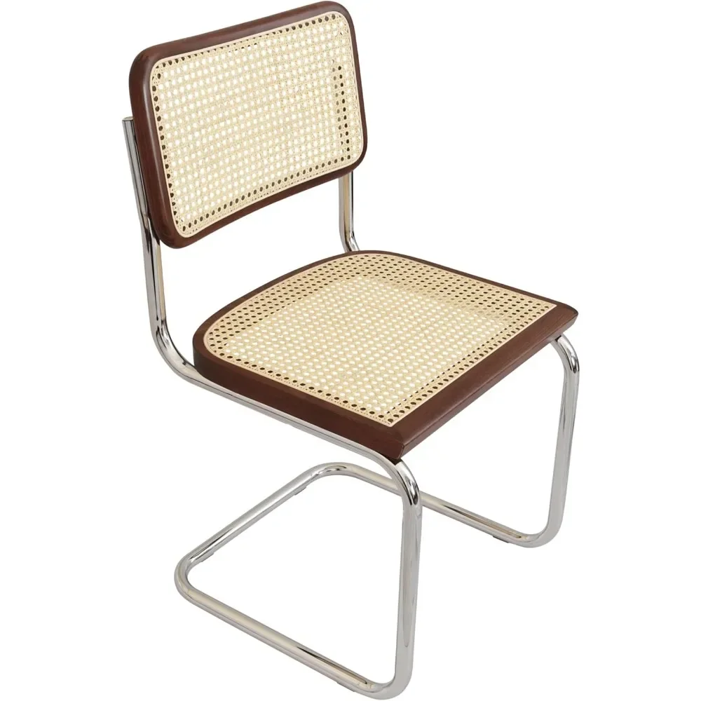 Cane Cantilever Side Chair w/Chrome Steel Frame Walnut Wood & Natural Cane