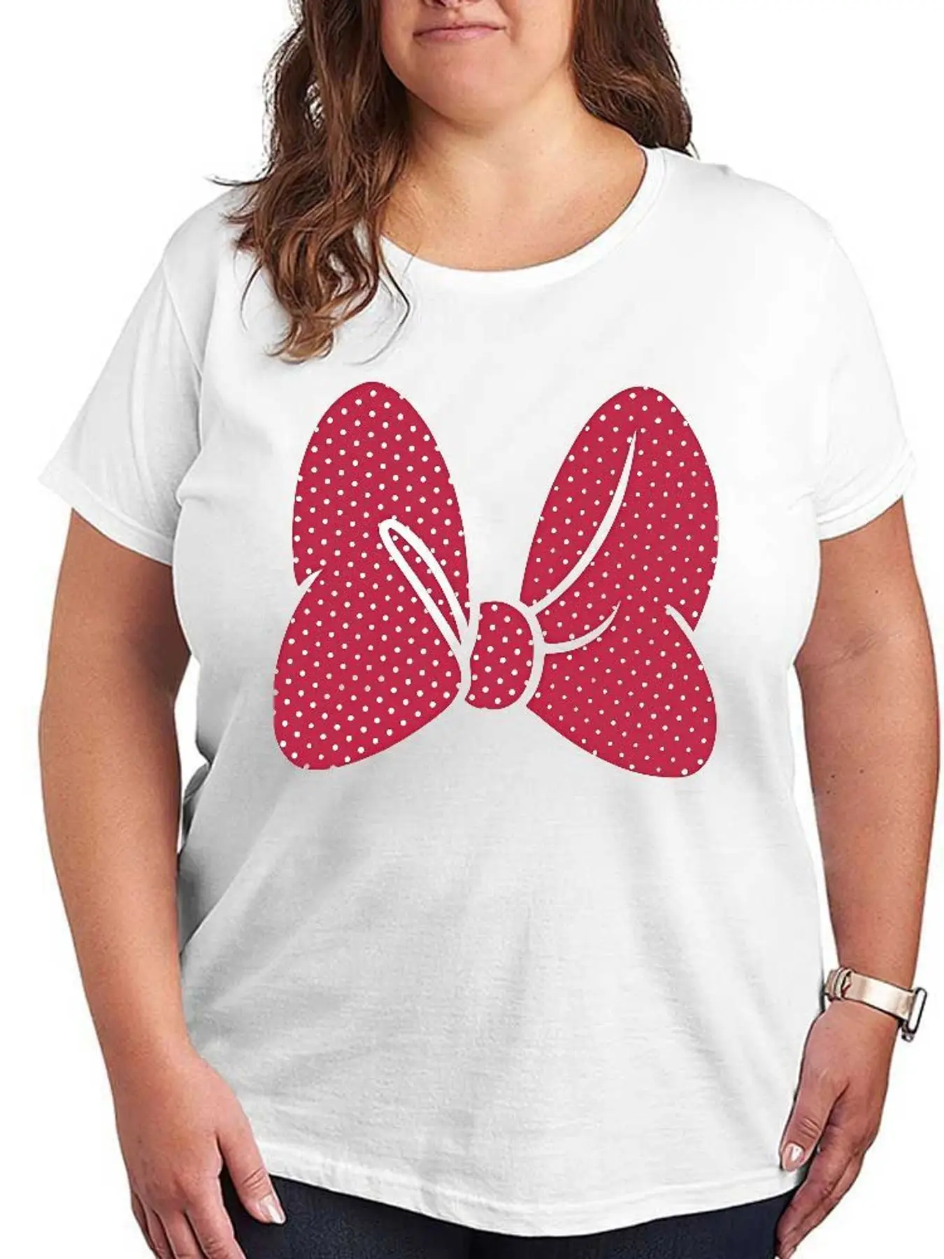 Cute Minnie Bow Graphic T Shirt Women Fashion Short Sleeve Plus Size Elastic Summer Casual Soft Tee Clothes