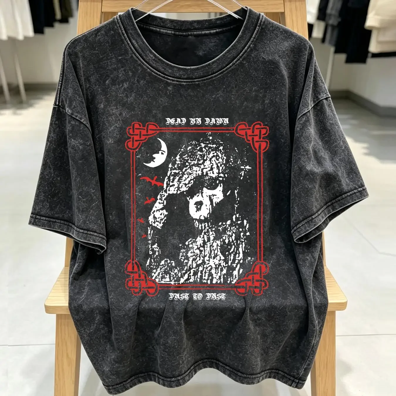 washed T Shirt SEMATARY GHOST MOUNTAIN HAUNTED MOUND DEAD BY DAWN TEE long sleeves vintage Washed designer clothes Versatile