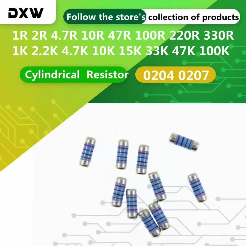 50 PCS/Lot 0204 0207 Cylindrical  Resistor 1R 2R 4.7R 10R 47R 100R 220R 330R 1K 2.2K 4.7K 10K 15K 33K 47K 100K