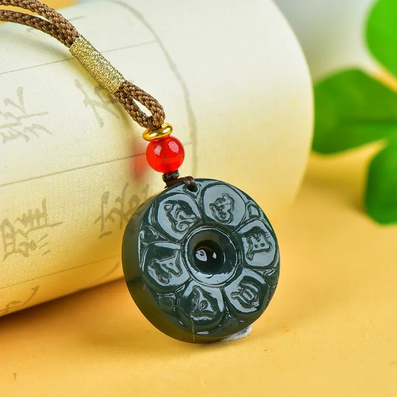 Exquisite Sapphire Ethnic Style Six-character Mantra Round Pendant