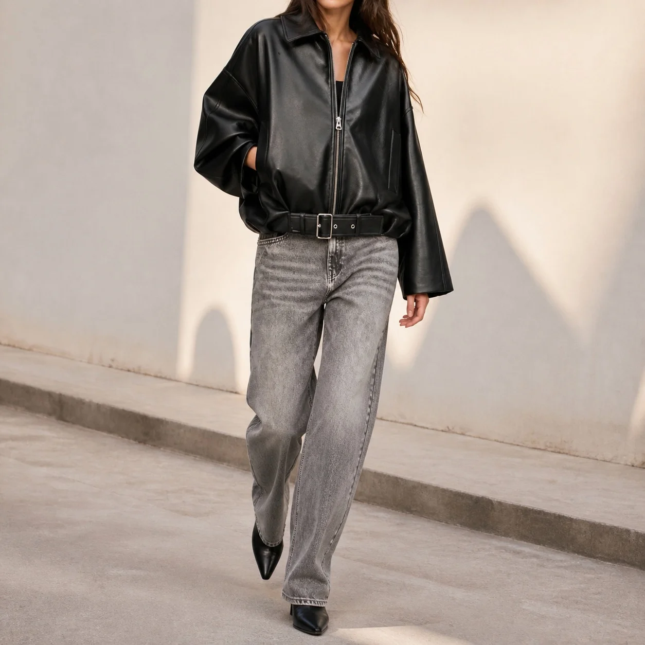 Casual Laser Cut Coat Loose Fit Long Length with Elegant Commuter Style Notched Collar Regular Sleeve Pocket Detail Women Jacket