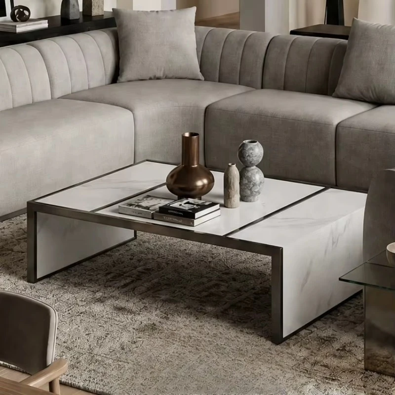 Metal Frame Rectangle Marble Console Modern Center Coffee Table