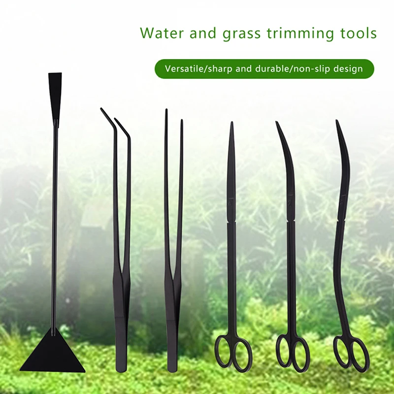 4/5/6PCS Stainless Steel Aquarium Fish Tank Aquatic Plants Tool Set Tweezers Long Tweezers Scissors Spatula For Fish Starter Kit