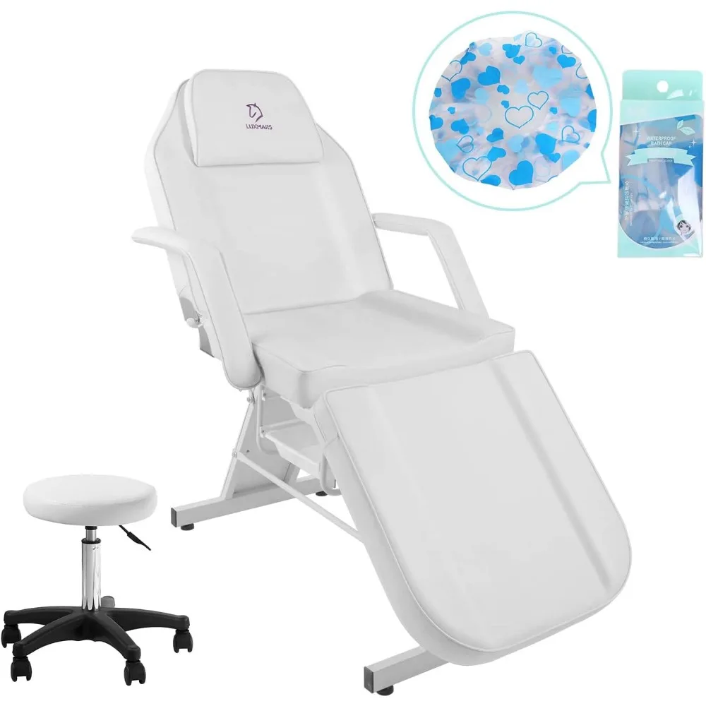 

Facial Chair, Tattoo Chair Massage Bed with Hydraulic Stool for Professional Massage Facial Lash Beauty Spa, White