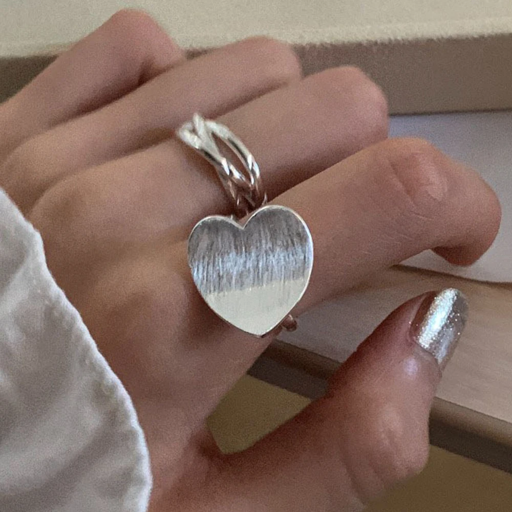 BF CLUB-Bague en argent regardé 925 pour femme, grand cœur, doigt ouvert, bague vintage faite à la main, allergie pour fête, cadeau d'anniversaire, bijoux