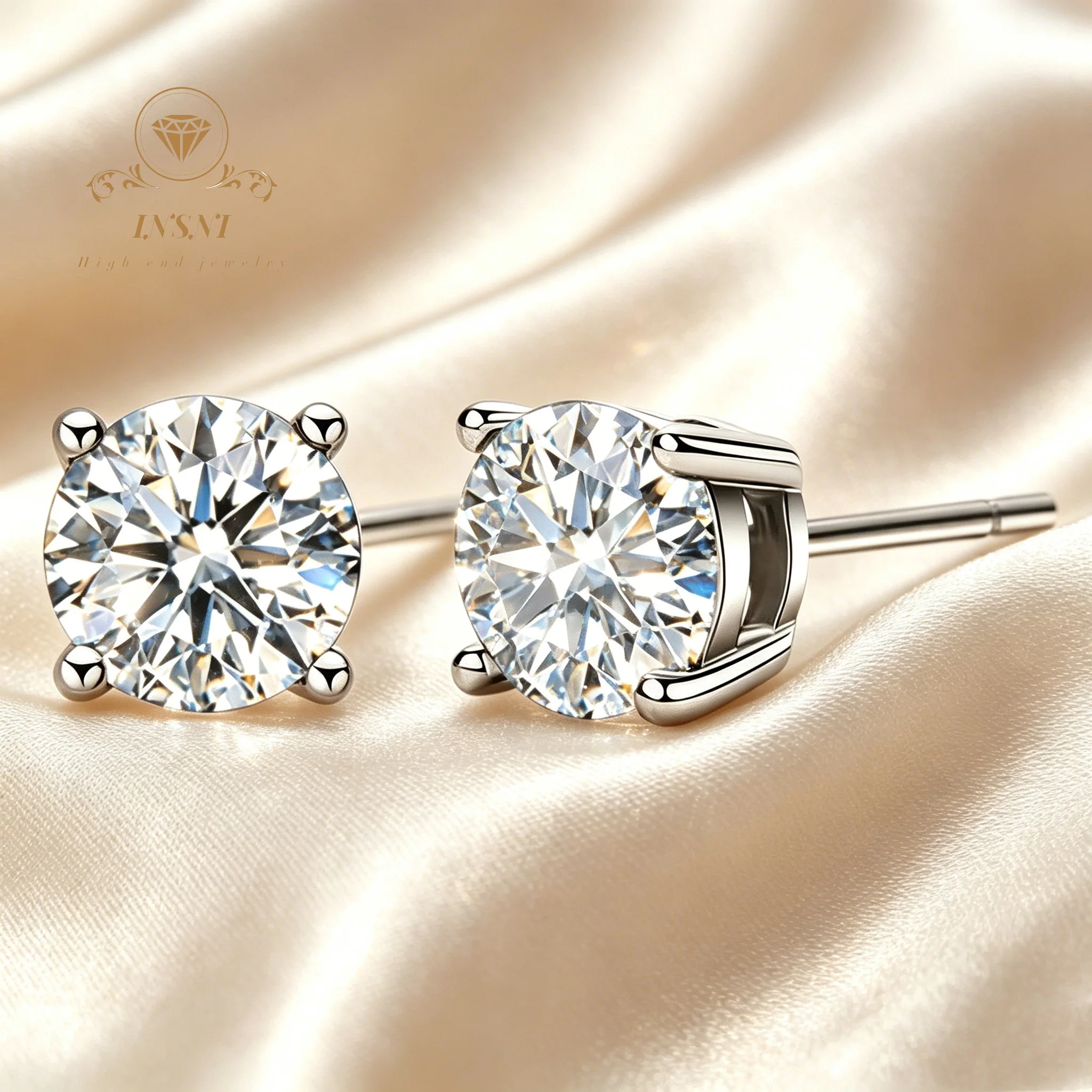 

Moissanite 925 Sterling Silver Stud Earrings Student Exquisite Temperament Round Jewelry Affordable Light Luxury Gift for Women