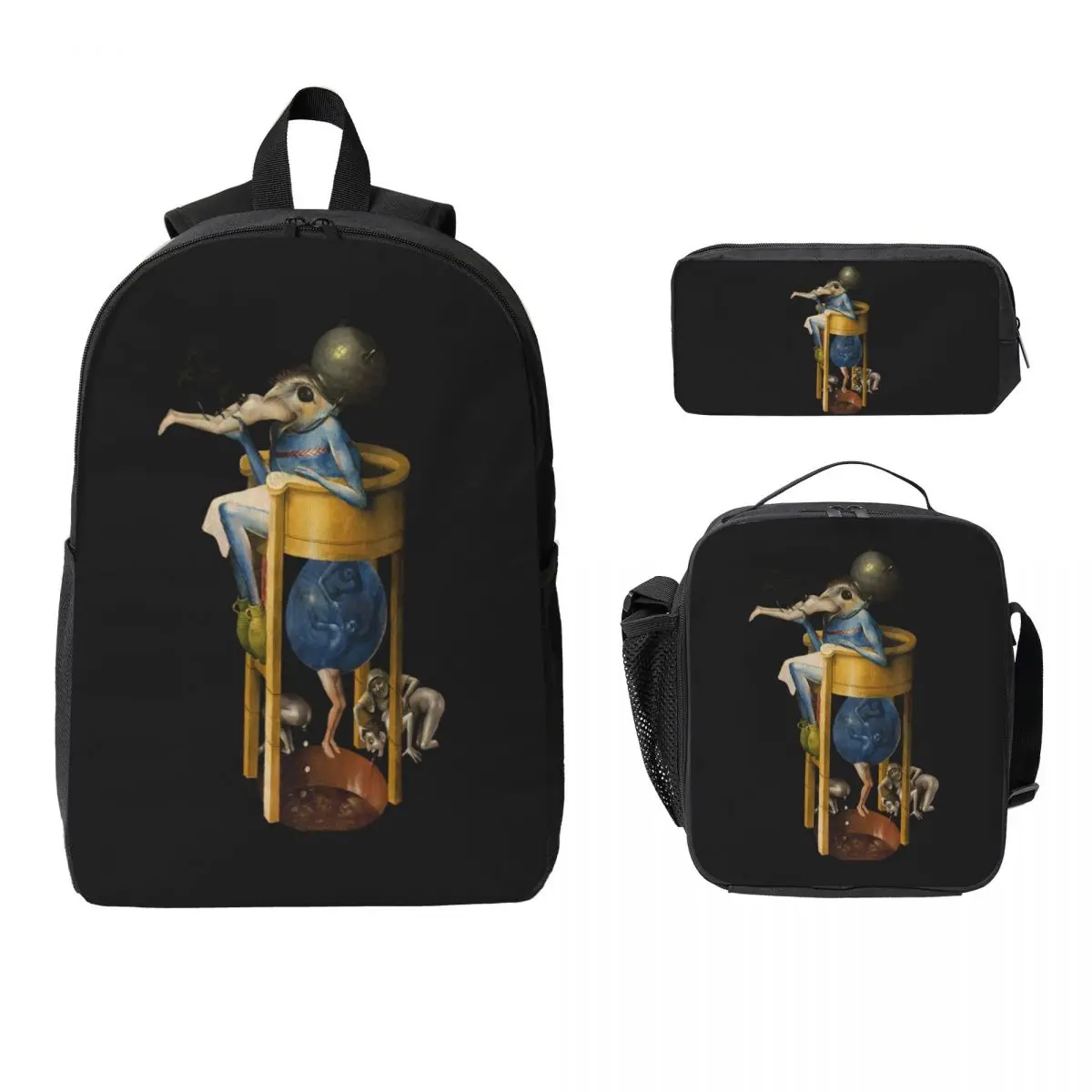 Hieronymus Bosch Devil On Night Chair Backpack BookBag School Bag Laptop Shoulder Bags 3ps Insulated Lunch Bag Pencil Case