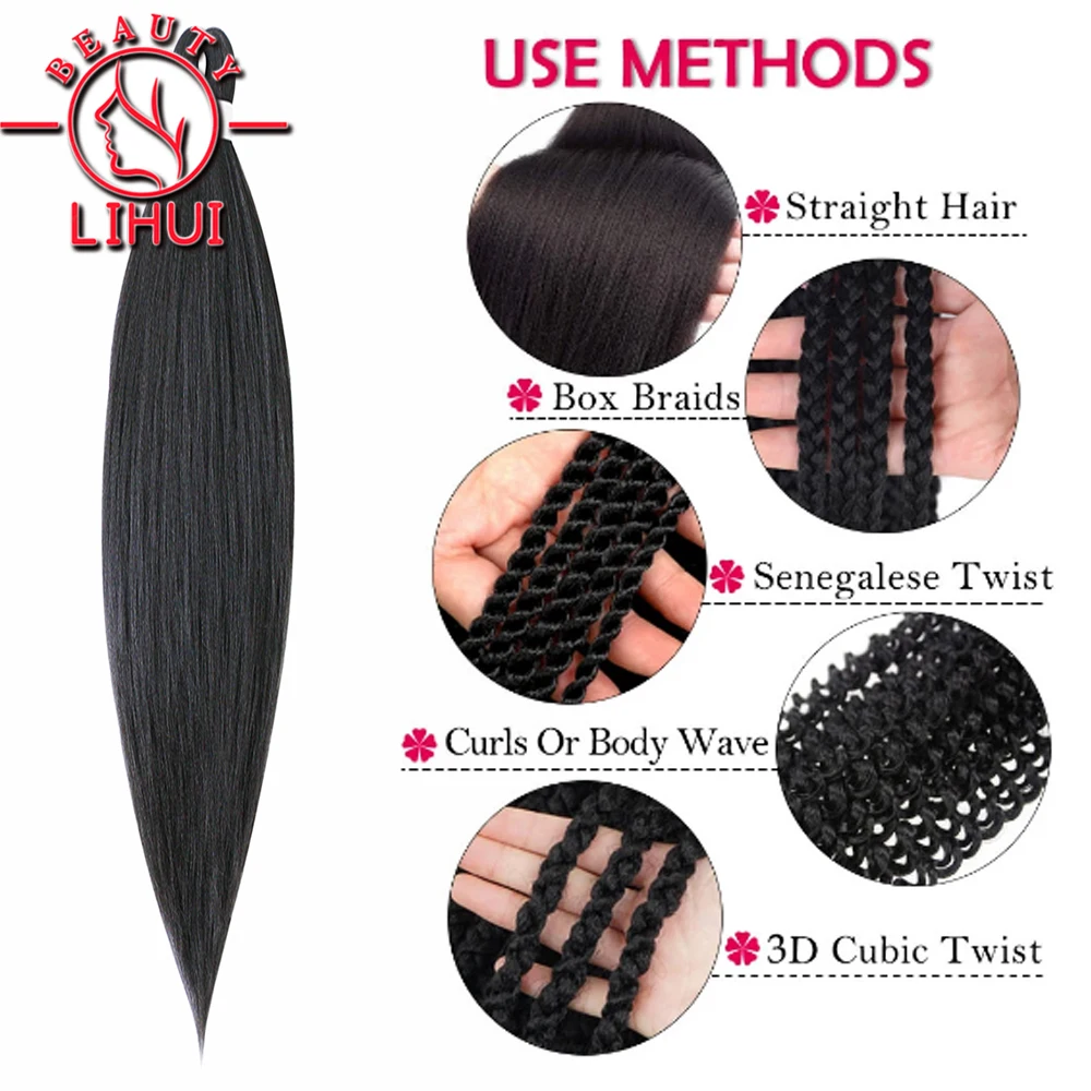 LIHUI Easy Braiding Hair Synthetic Ombre Brown Jumbo Hair Braids Yaki Texture Hot Water Hair Extensions Wholesale Pre Stretched